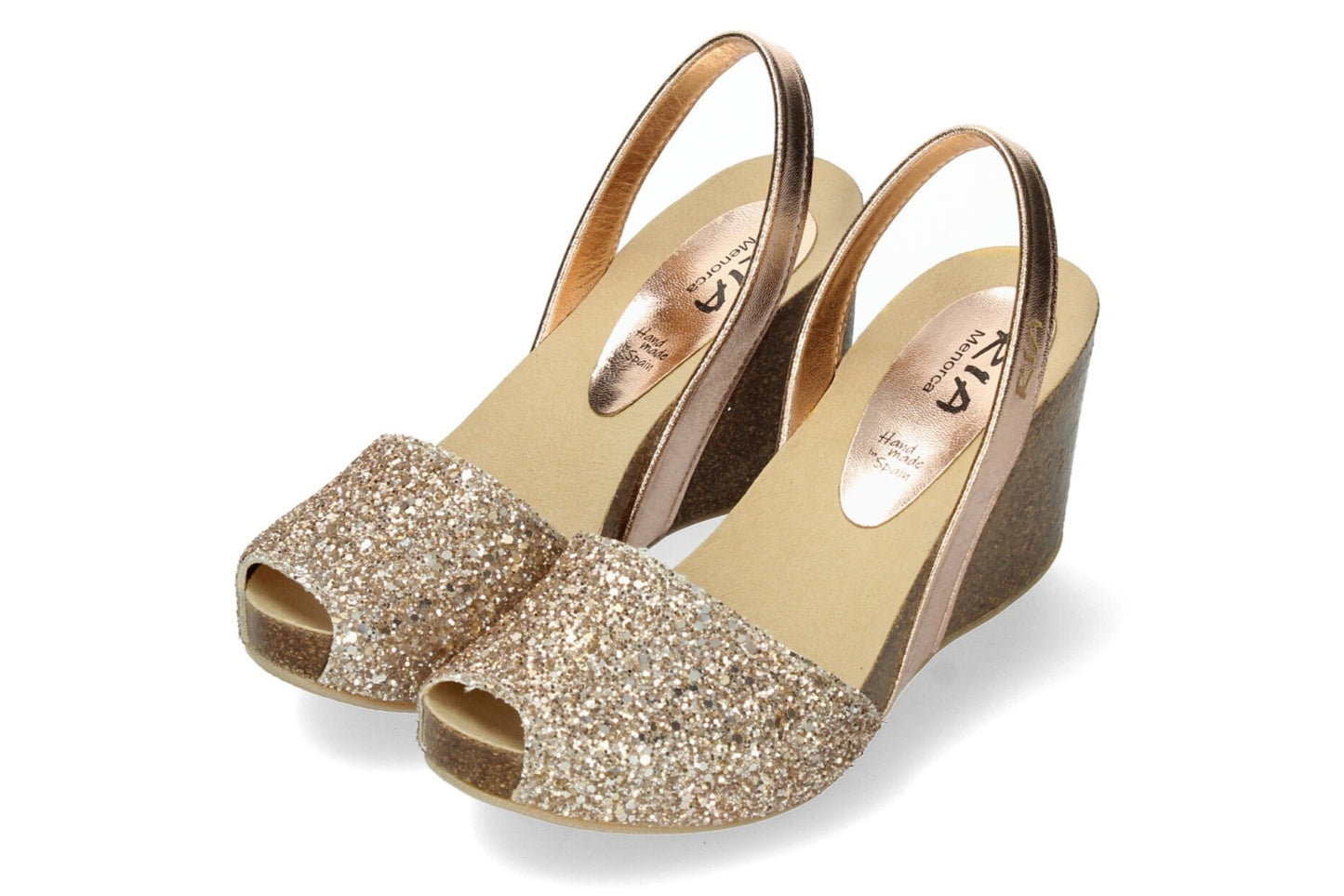 WOMENS HIGH WEDGE GLITTER ABARCAS PEACH