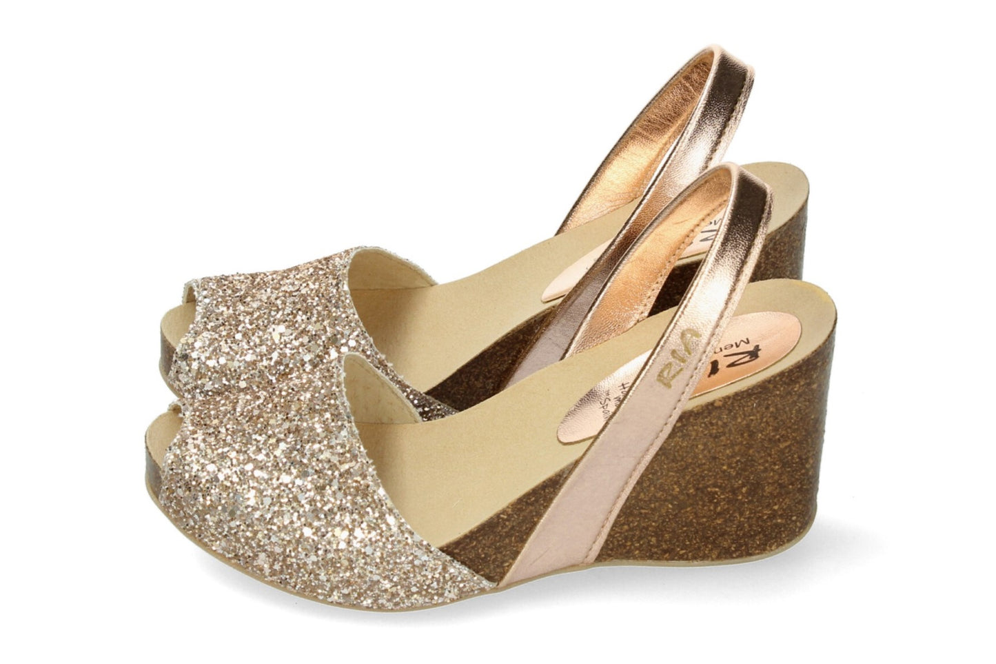 WOMENS HIGH WEDGE GLITTER ABARCAS PEACH