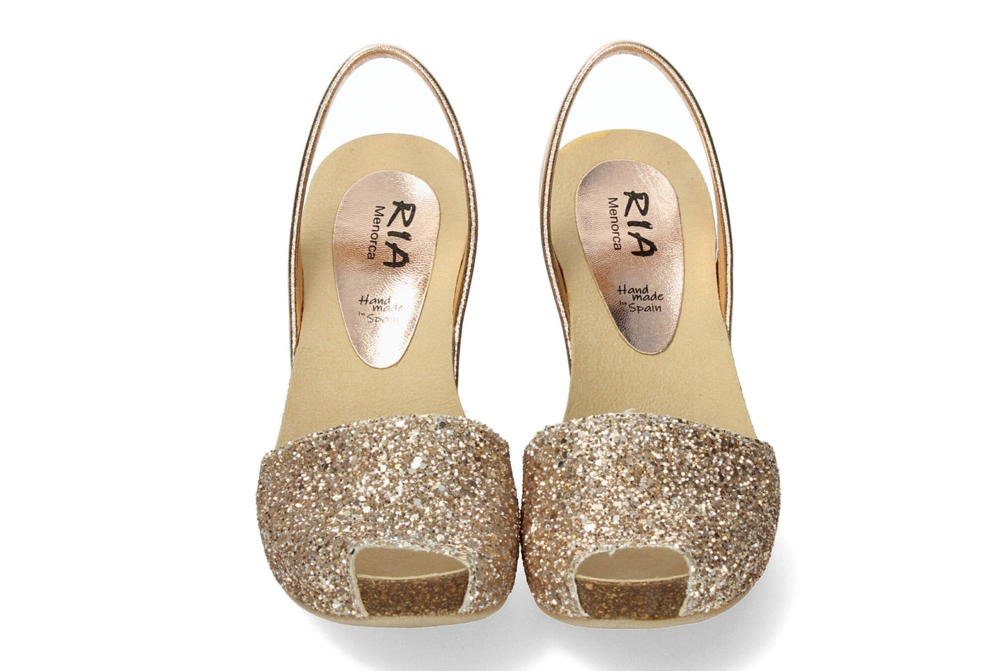 WOMENS HIGH WEDGE GLITTER ABARCAS PEACH