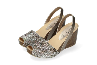 WOMENS HIGH WEDGE GLITTER ABARCAS BLUE